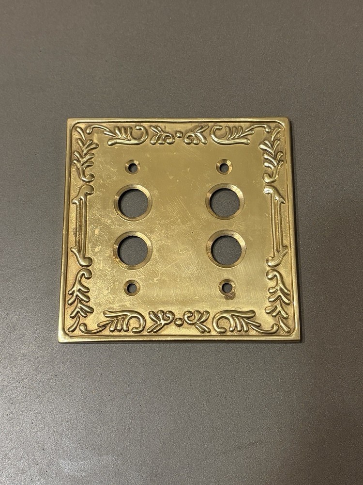 VINTAGE PUSH BUTTON DOUBLE GANG SOLID FORGED BRASS COVER SWITCH PLATE