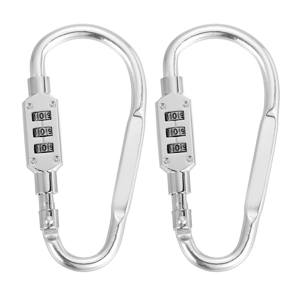 2 Pcs 3.8" x 1.8" D-Shaped 3-Digit Code Combination Lock D-Ring Clip, Silver
