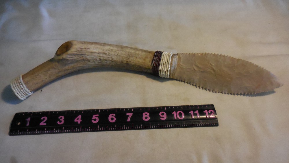 16.5" Lg Flint Bone Handled Beaded Knife