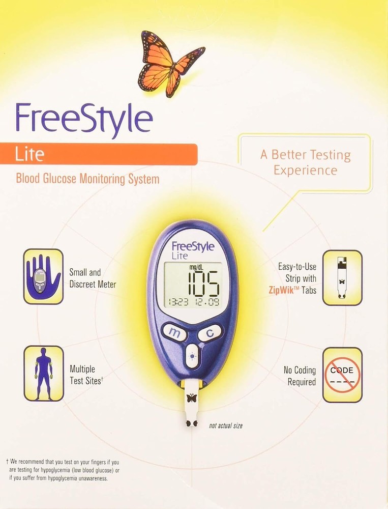 Freestyle Lite Meter Blood Glucose Monitoring System Tiny Sample No Coding 1ct