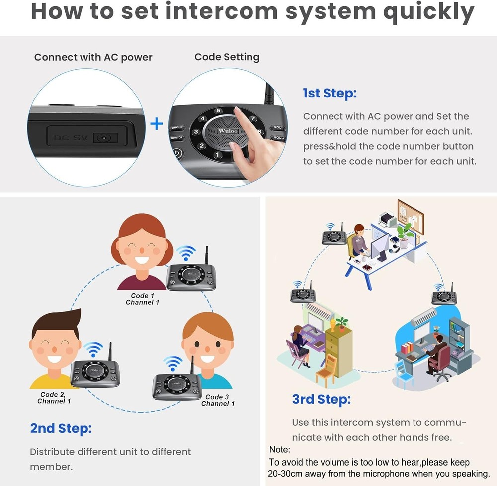 (2) Wuloo Full Duplex 2-Way Audio Wireless Intercom System 5280ft Range S600-P2