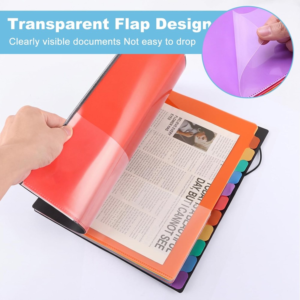 2 Pack Expanding File Folder with 12 Pockets, A4 Accordion Document Organizer...