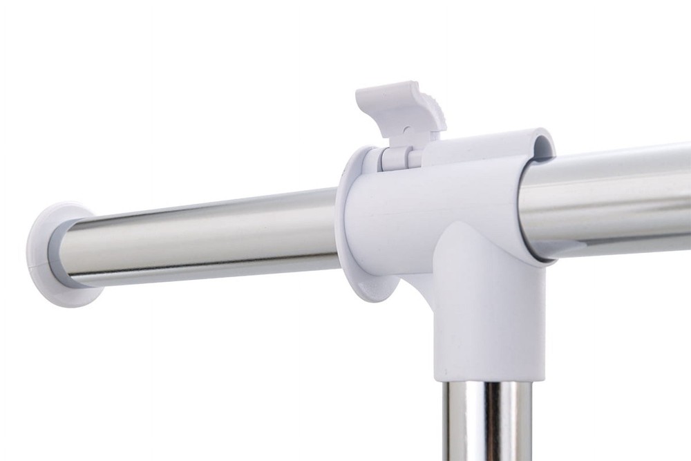 Adjustable Metal Rolling Garment Clothes Rack, Chrome & White