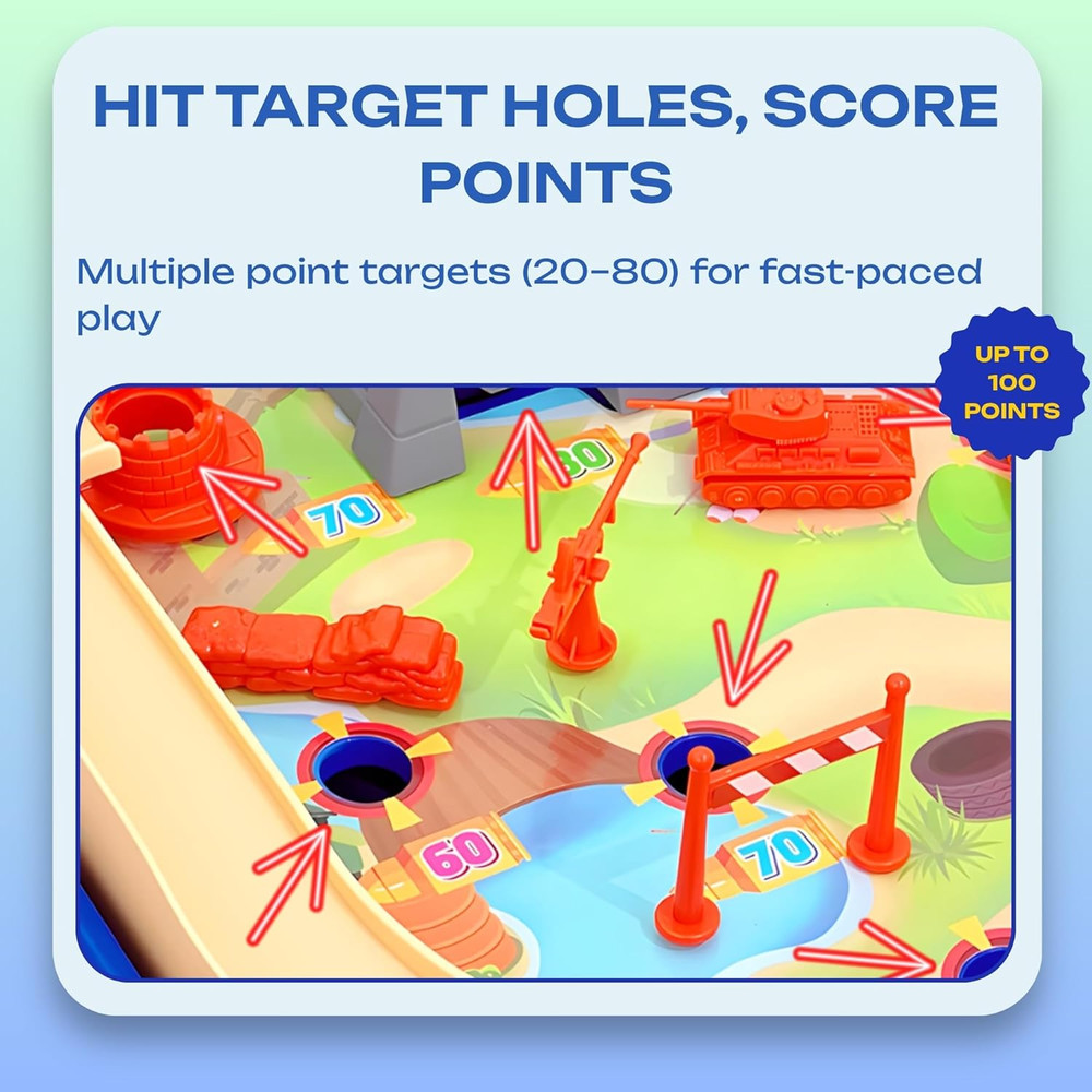 Battle Pinball Machine — Tabletop Arcade Game with Obstacles, Pull-Rod Launcher,