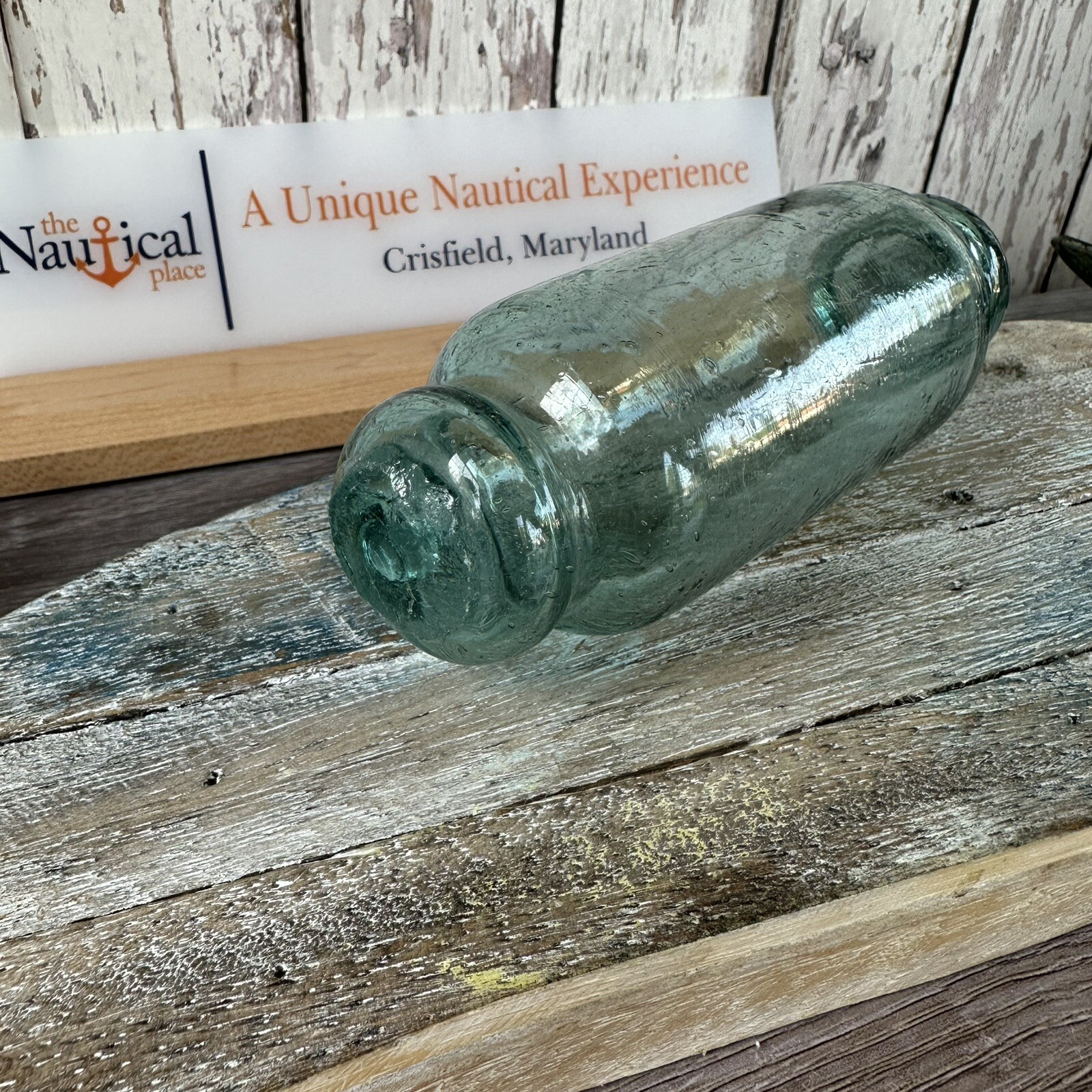 Japanese Rolling Pin Glass Float - Authentic Vintage Japan Fish Net Buoy - Aqua