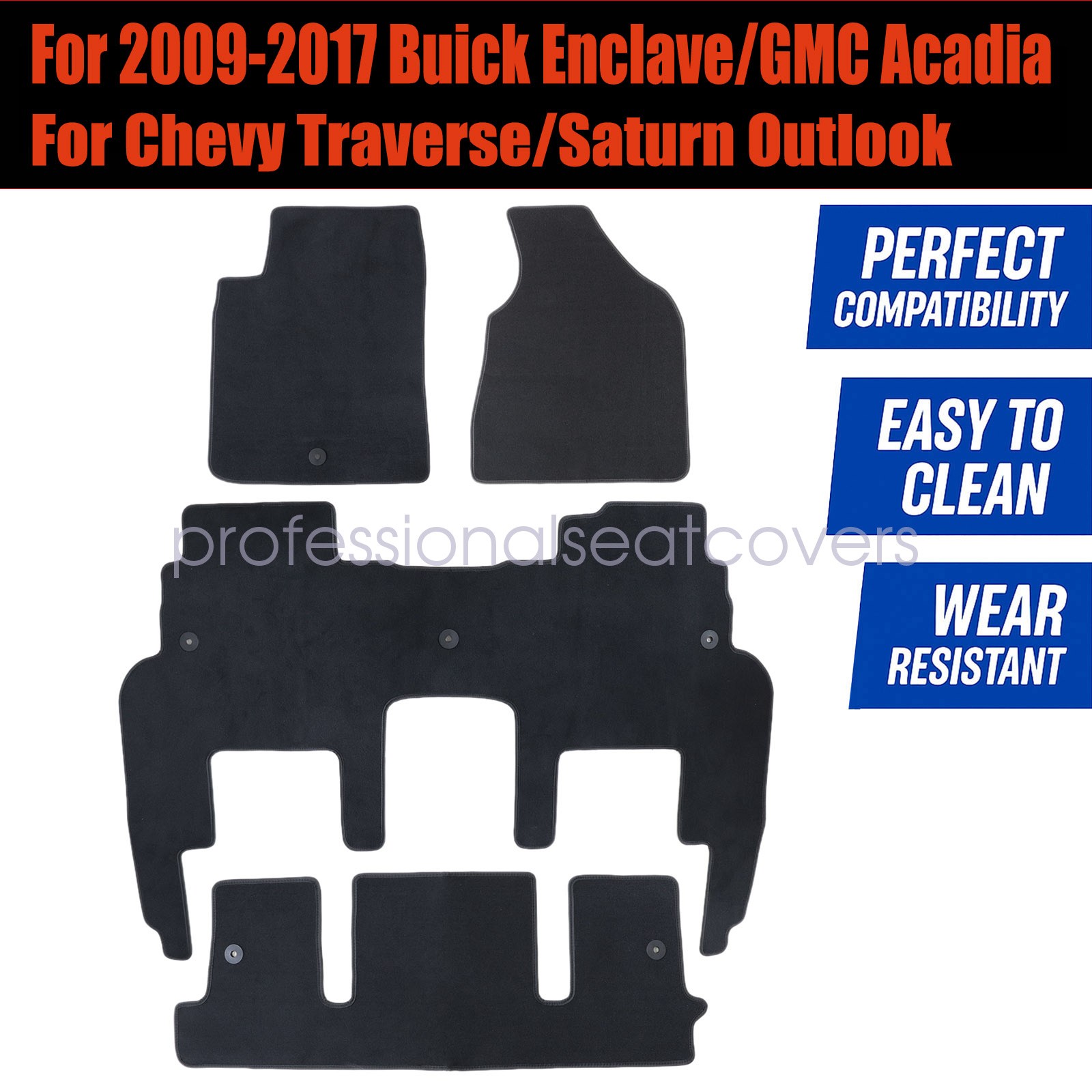 Floor Mats Carpet Velour Fits 2009-2017 Buick Enclave GMC Acadia Chevy Traverse