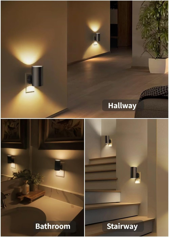 LED Night Lights 2 Pack - Dusk to Dawn Sensor, Adjustable Brightness, Soft White