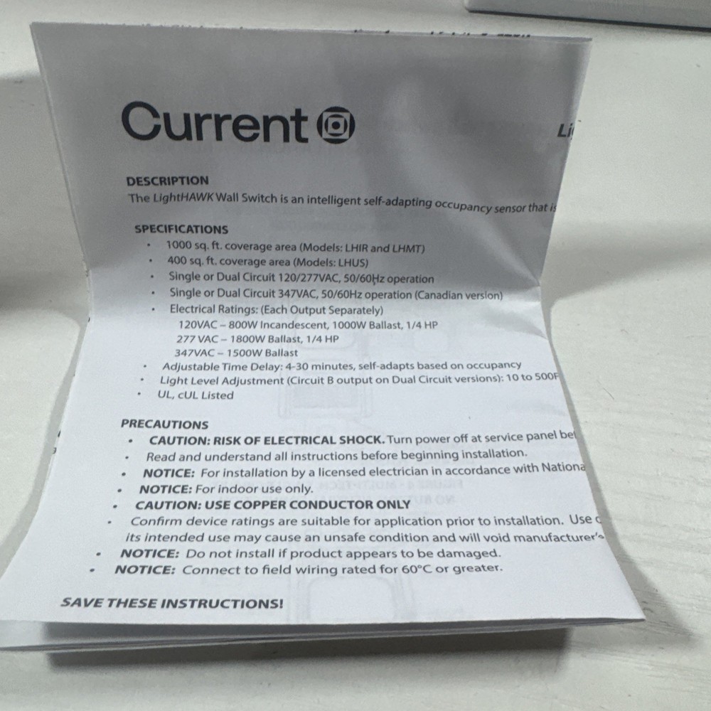 Current LightHAWK 1 Circuit White Wall Switch Sensor LHRMTS1-N-WH