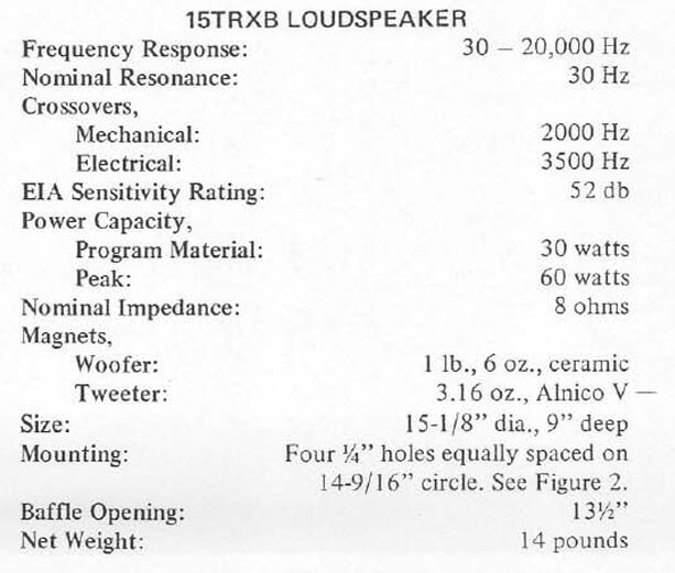 EV Electro Voice model 15TRXB speaker 15"