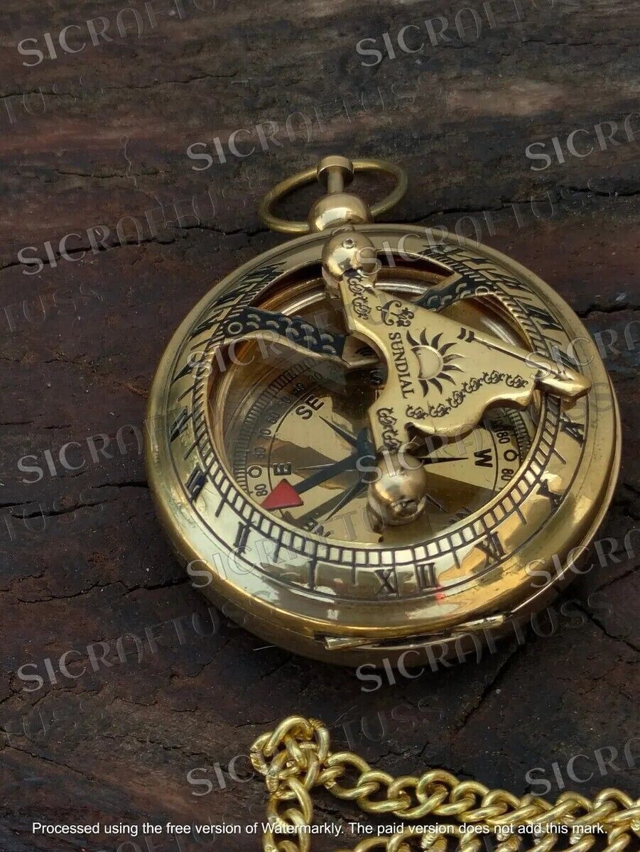 Antique Vintage Elgin Brass Pocket Watch With Brass Pocket Sundial Compass Gift.