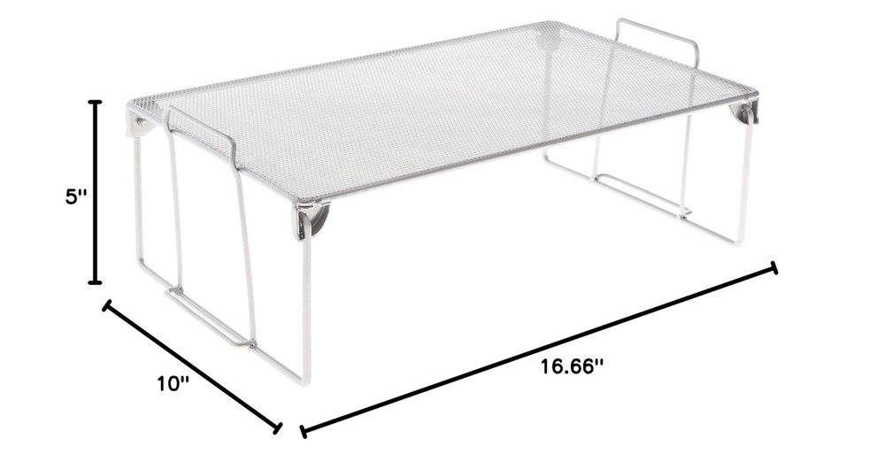 YBM Home Stackable Mesh Shelf Silver Storage Rack for Kitchen/Office Wire Org...