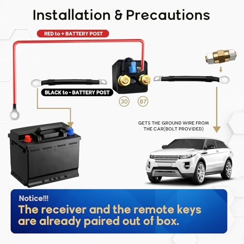 Side Post Remote Battery Disconnect Switch 12V, 250A Remote Battery Kill Switch