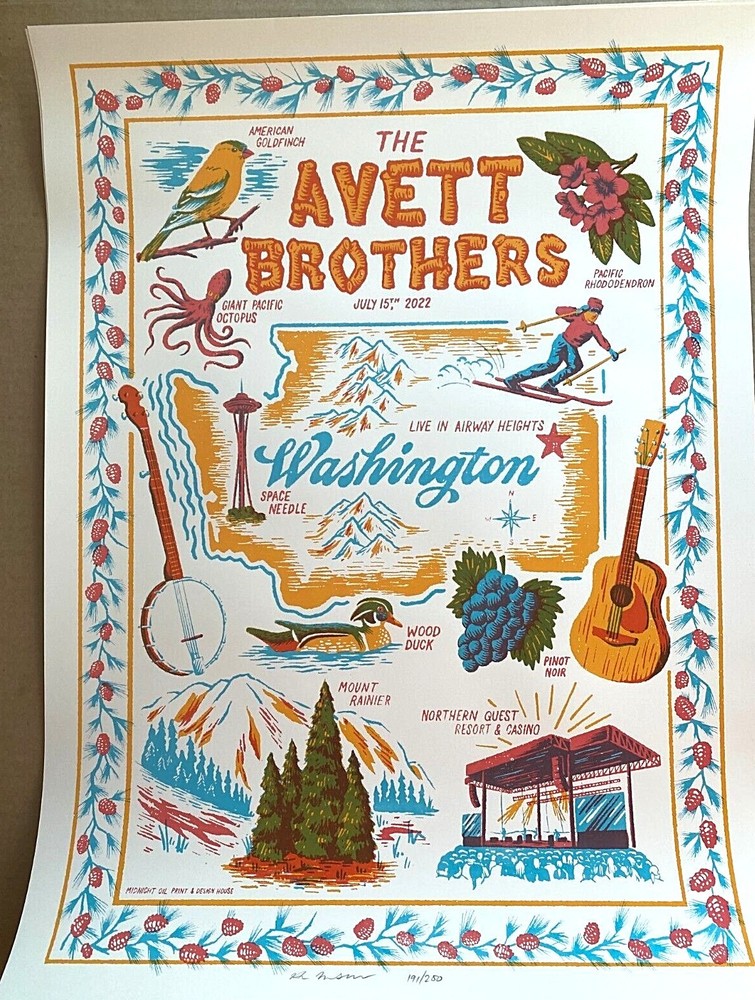 Avett Brothers Airway Heights Washington 2022 Screen Print AP Poster S/N #/200
