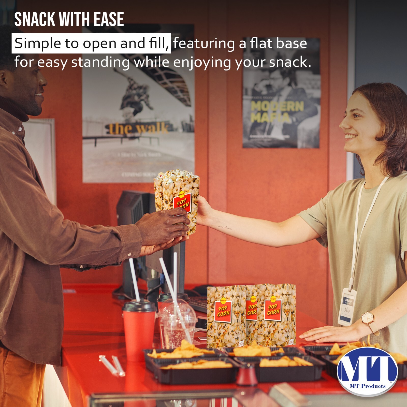 MT Products Paper Popcorn Bags for Party - 85 oz Popcorn Holders - Pack of 50