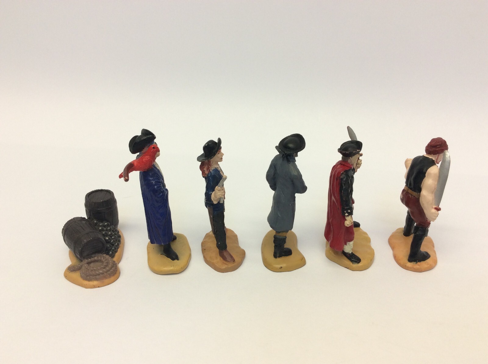 Lot of 6 Safari LTD Pirate Figures Toys Barrels Made in China Figurines