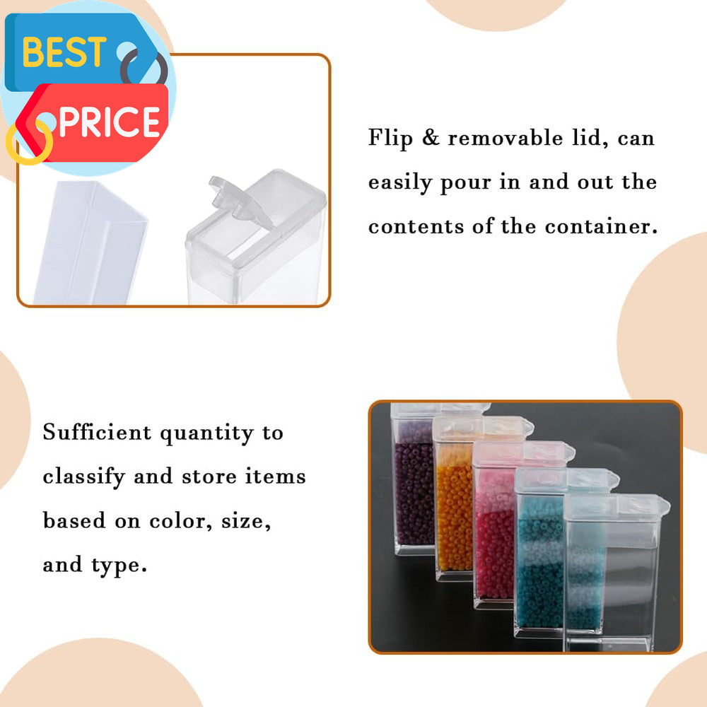100Pcs Plastic Flip Top Seed Bead Small Storage Containers 2X1 Rectangle Transpa