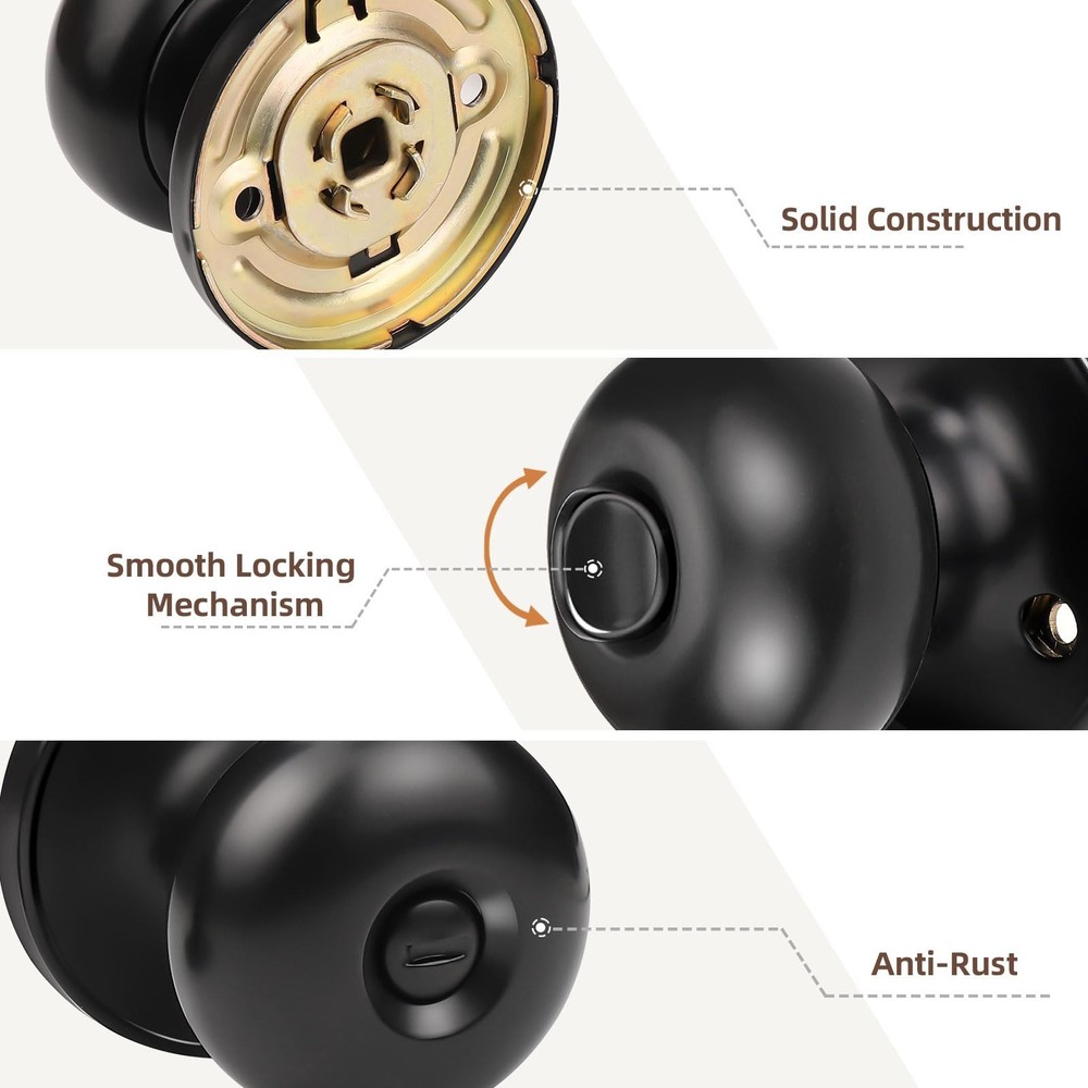 GOBEKOR 5 Pack Matte Black Privacy Door Knobs Stainless Steel Keyless Interio...