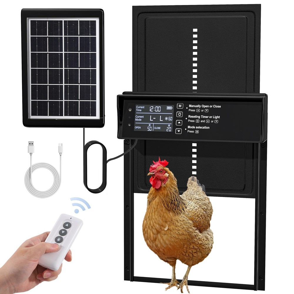 Solar Automatic Chicken Coop Door Poultry Gate Timer & Light Sensor & Anti-Pinch
