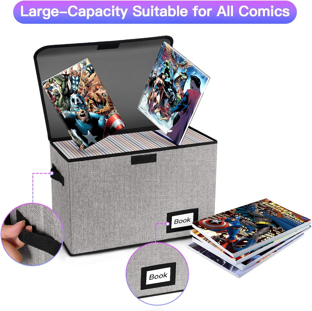 Book Storage Box Collapsible Comic Short Heavy Duty Books Bin Container Grey