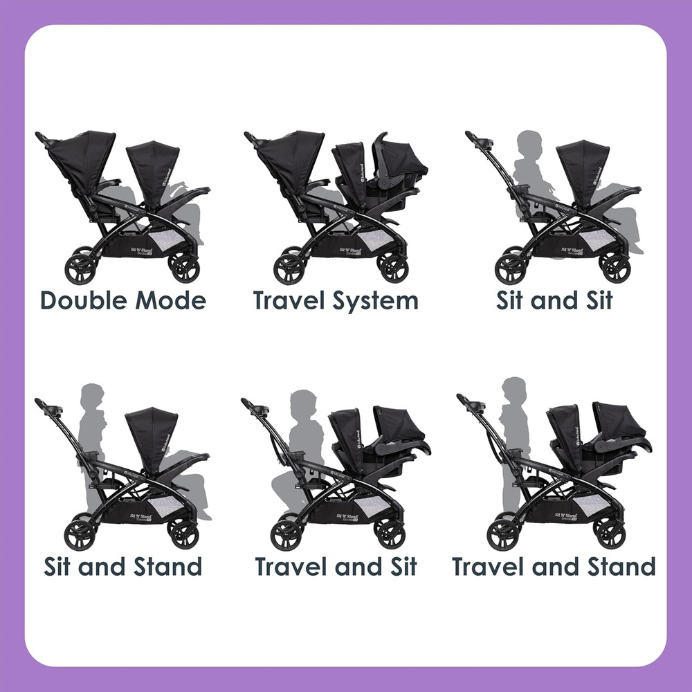 Sit N' Stand® Double 2.0 Stroller, Dash Black
