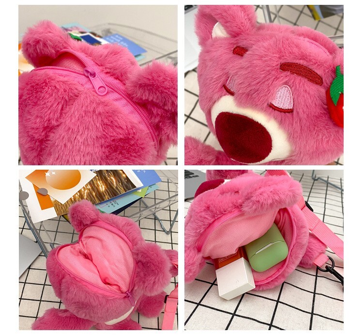 Soft Cute Strawberry Bear Plush Bag Shoulder Bag Cases Wallets Coin Purses Bags