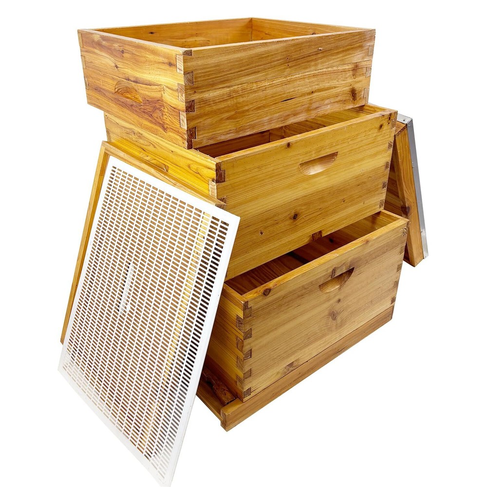 3 Layers Beehive Complete Box Kit Langstroth Beekeeping 2 Deep and 1 Medium