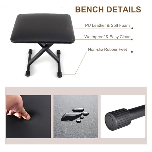 Keyboard Bench X-Style Height Adjustable Padded Cushion Foldable Stool Black