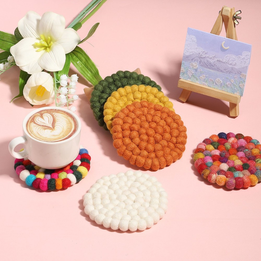 5 Round Felt Coasters, Desk Coasters, Multicolor