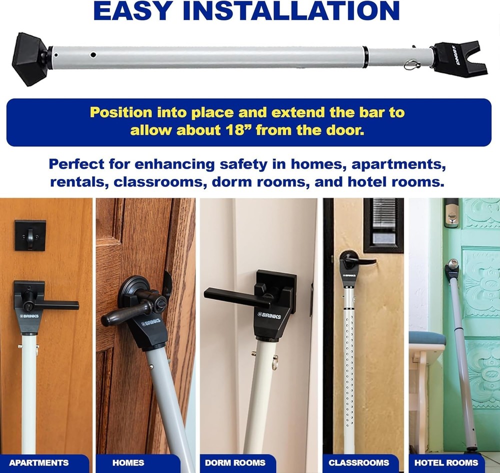 Silver Door Security Bar - Easy Installation & Floor Protection - Lightweight