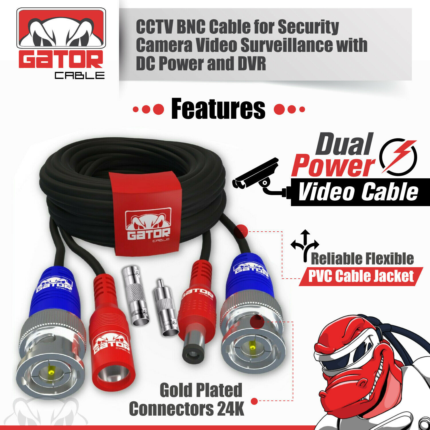 CCTV Cable Camera Security Surveillance BNC Extension Wire DC Power Video DVR HD