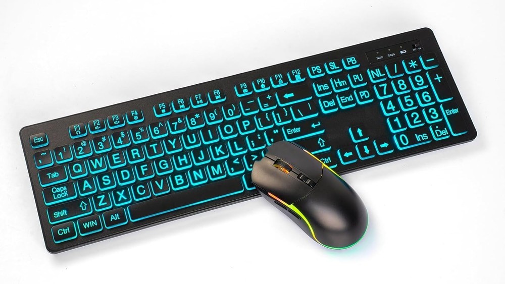 Illuminated Wireless Keyboard with Large Print Keys & Quiet Optical Mouse