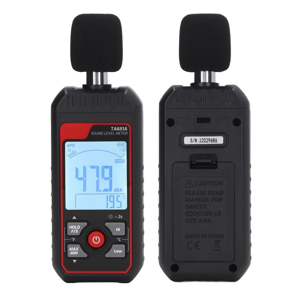 Sound Level Meter Sensitive Quick Response LCD Backlit Noise Tester Black