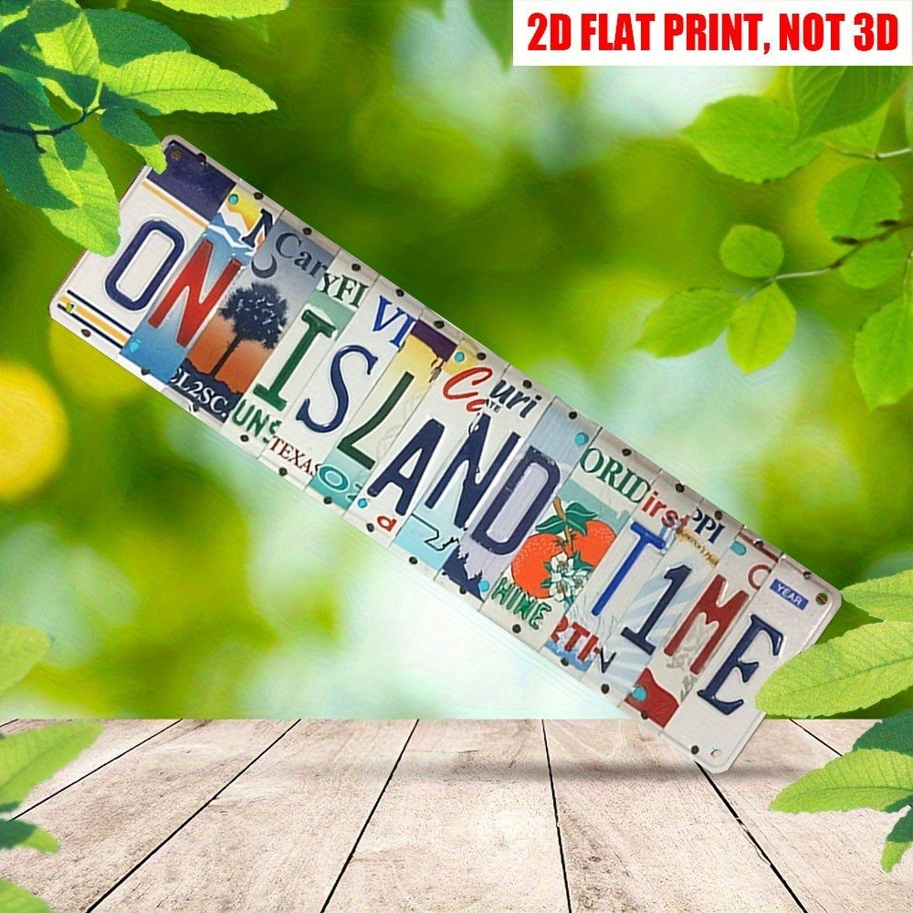 Vintage License Plate Art Sign On Island Time Wall Art Decor Beach/Patio 4×16in