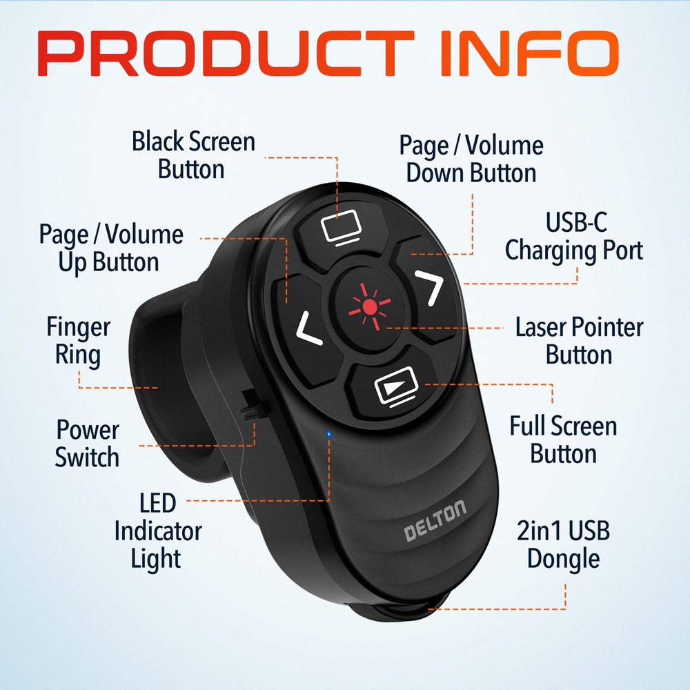 Delton P48 Laser Pointer, Presenter Clicker Wireless upto 200 Meter Range, Black