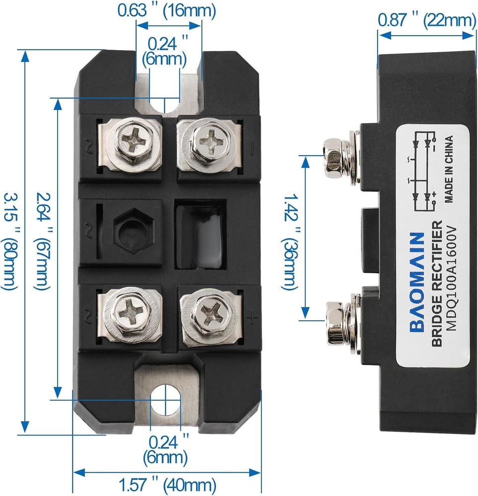 Baomain Bridge Rectifier MDQ-100A 100A 1600V Diode Module with Heat Sinks...