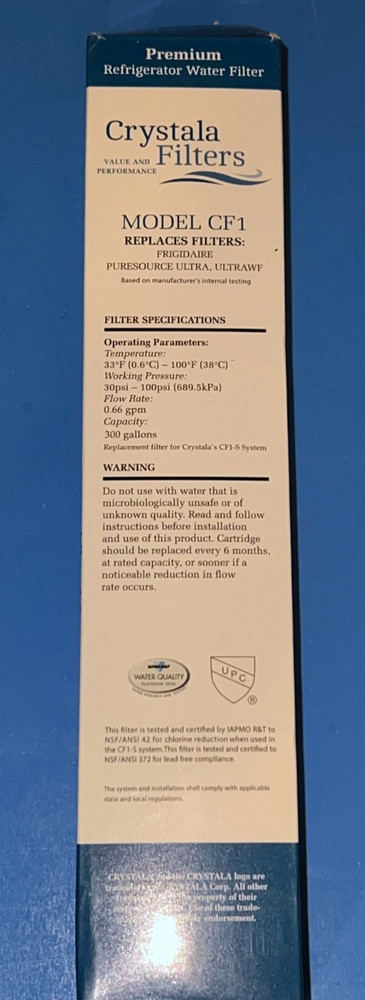 CRYSTALA CF1 Replacement Refrigerator Water Filter - Frigidaire Puresource