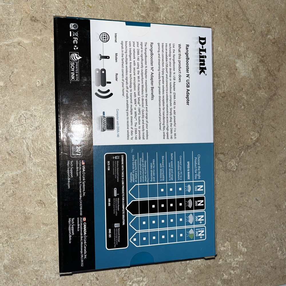 D Link Range Booster USB Adapter DWA140 N300 New Open Box