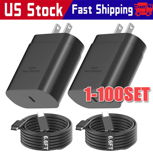 25w Type USB-C Fast Wall Charger+6FT Cable For Samsung Galaxy S20 S21 5G lot US