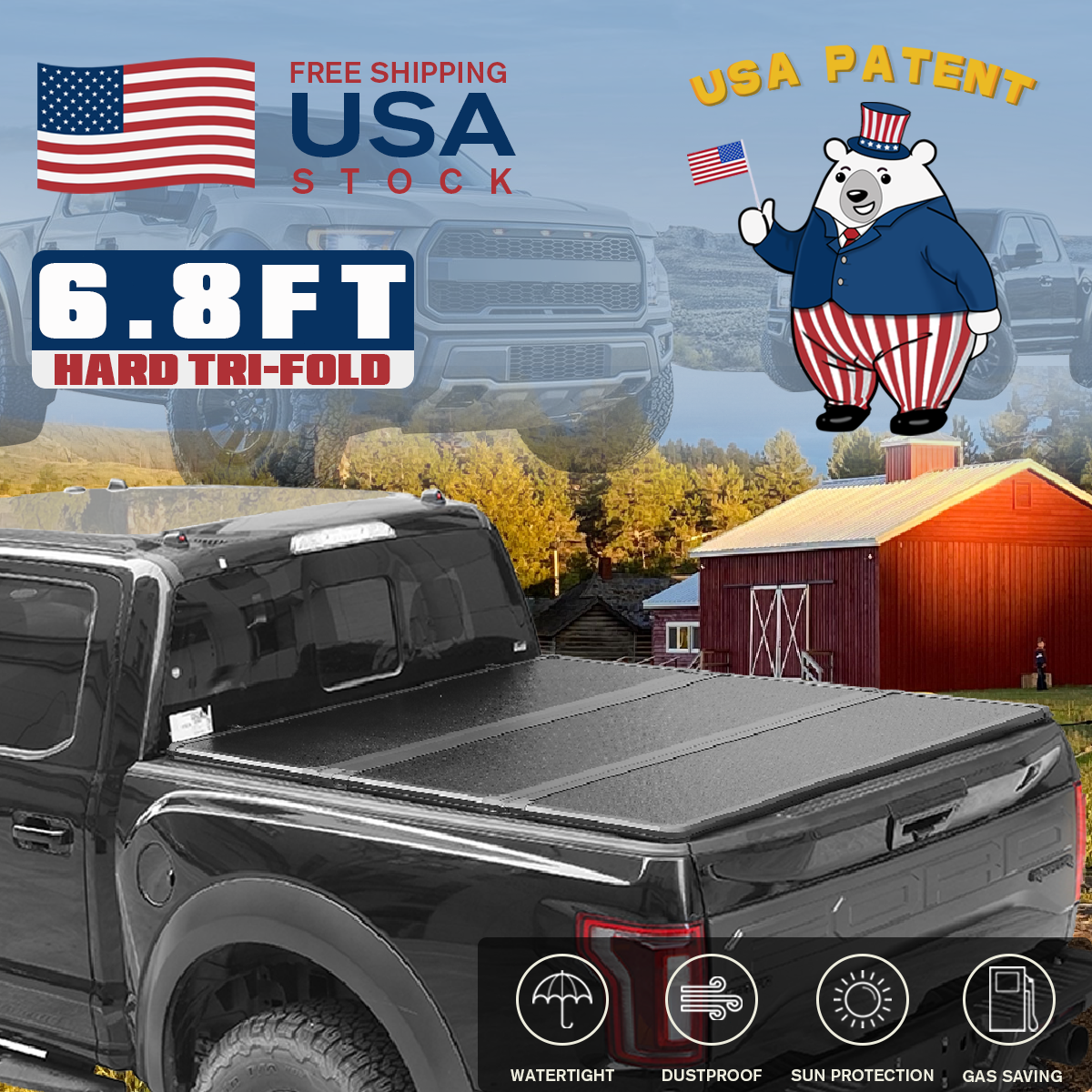 6.8FT Hard Tri-Fold Tonneau Cover Truck Bed for 1999-2024 F250 F350 SuperDuty