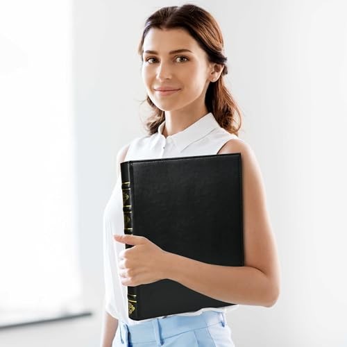 Vintage Hardback 3 Ring Binder 1 Inch, Professional Leather Binder 3 Black