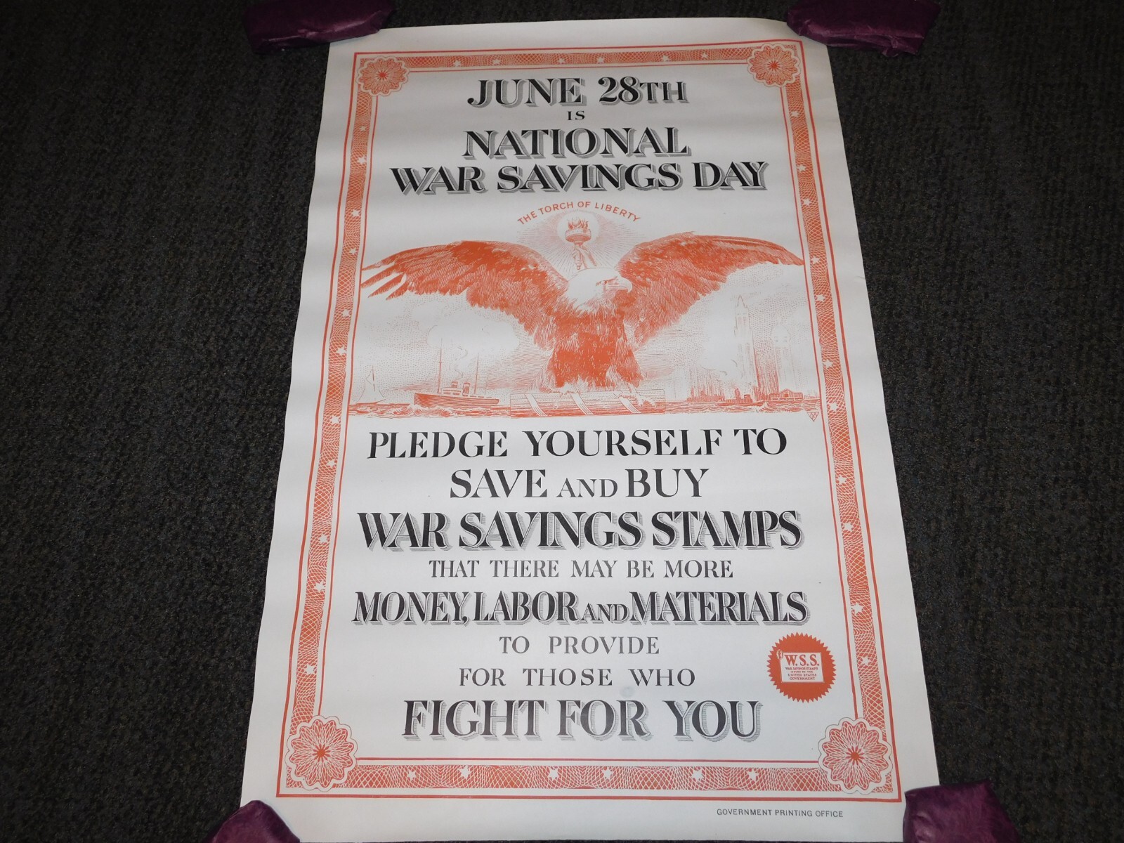 VINTAGE WWI WORLD WAR 1 NATIONAL WAR SAVINGS DAY  WSS SAVE & BUY EAGLE POSTER