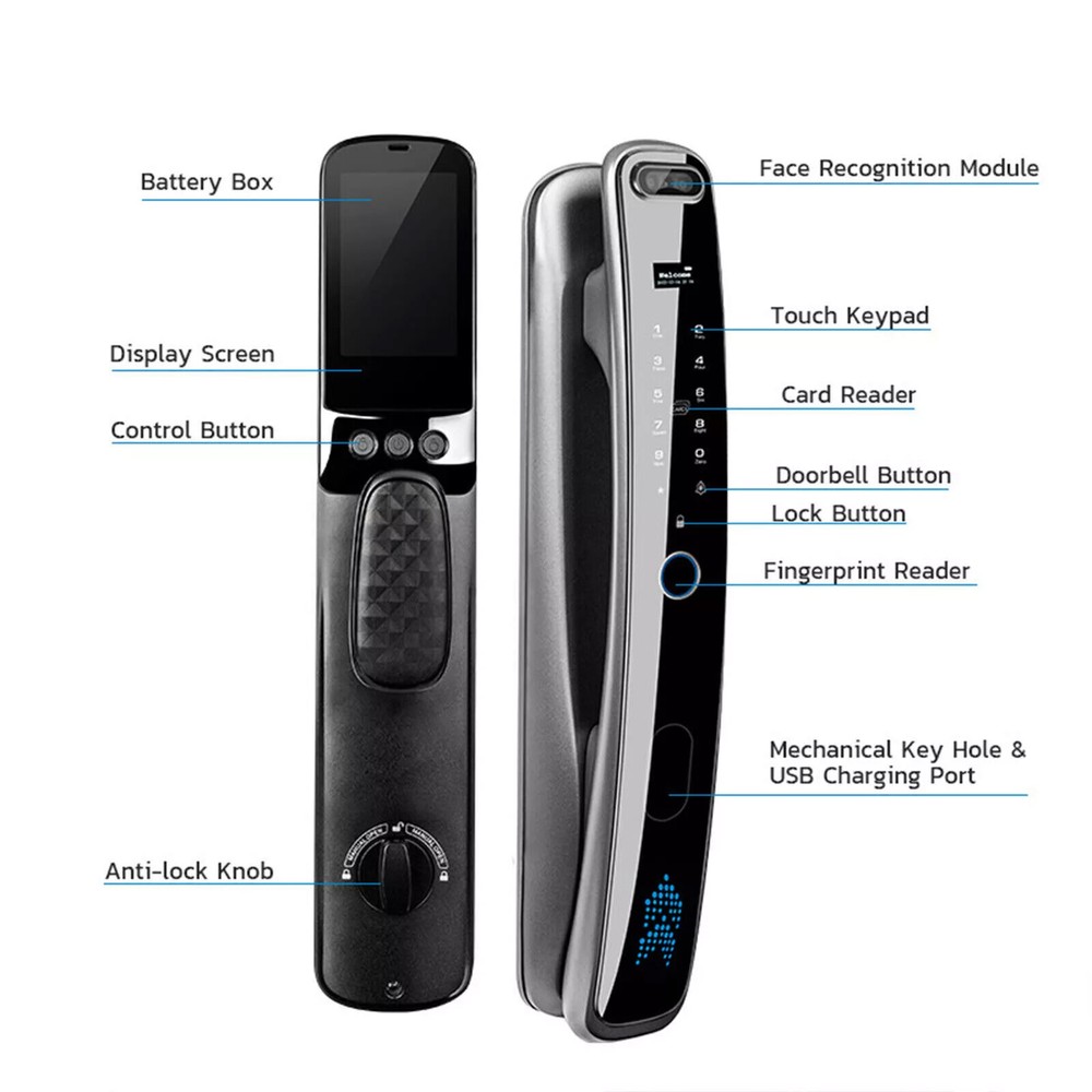 3D Face Recognition Unlock Digital Door Locks With Camera Password FIngerprint