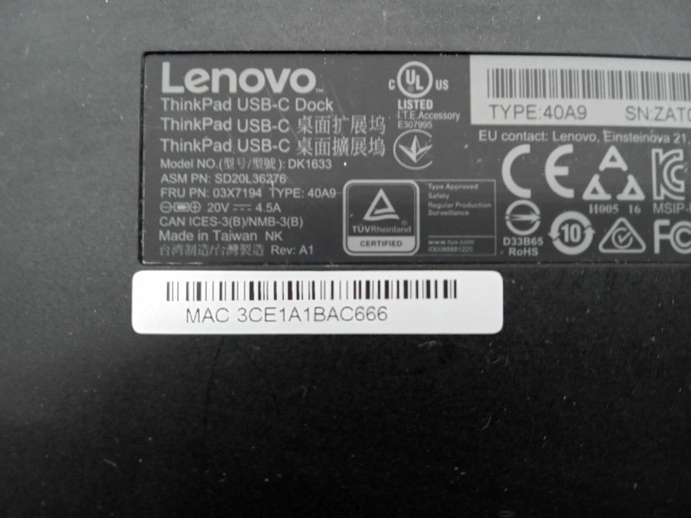 Lenovo ThinkPad USB-C Docking station (fully functional, no power adaptor)