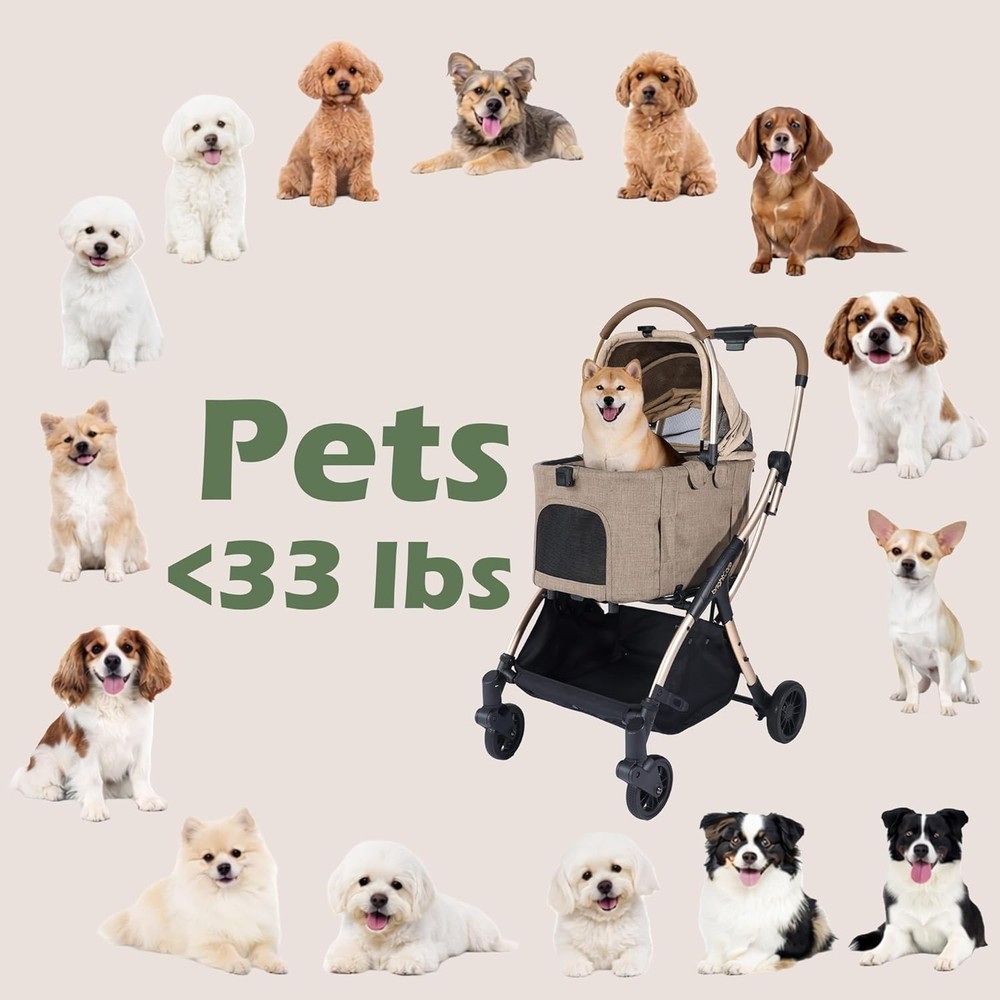 Auto-Folding Pet Stroller with Detachable carrier.