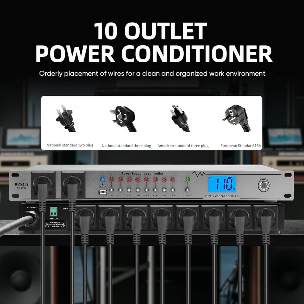 Rack Mount Sequencer Surge Protector 2000W 10 Outlets--