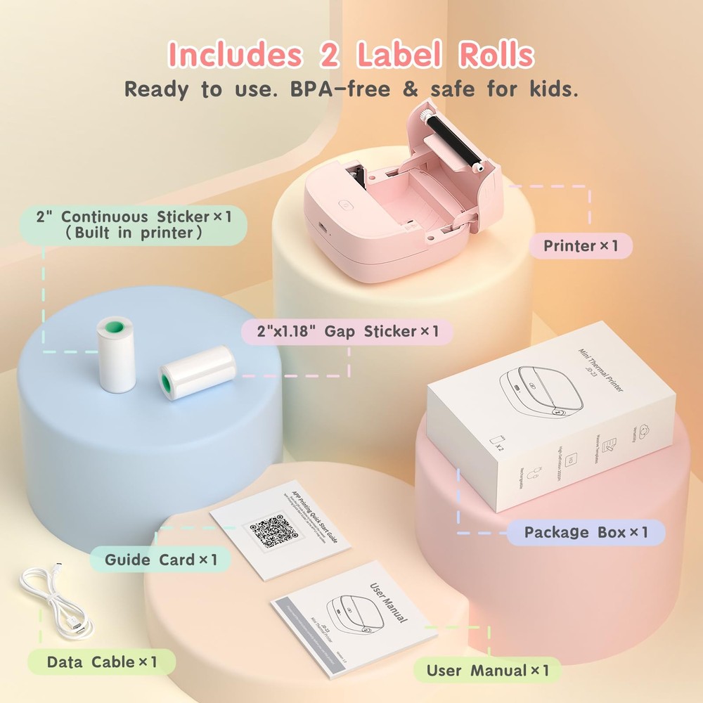 Gloryang JD-23 Sticker Printer, Mini Portable Thermal Printer 2 inch, Pink