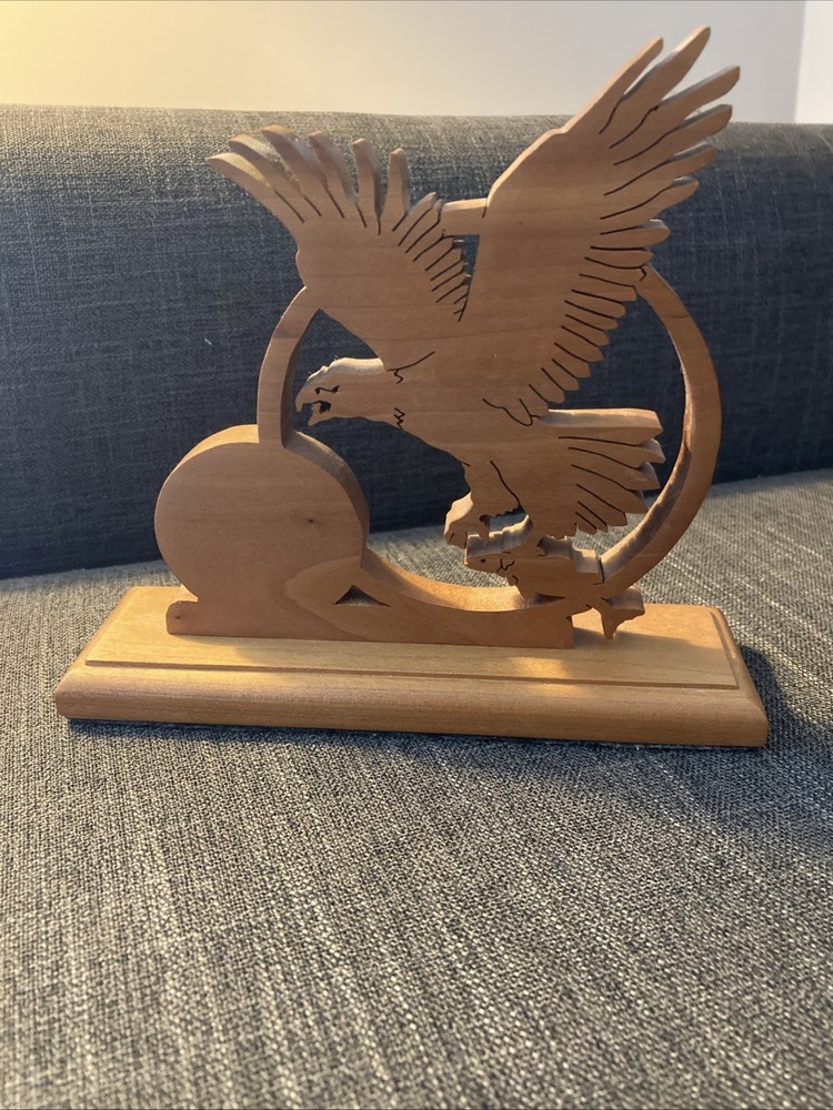 Eagle Wood Scroll Carving Hanging Clock Hand Crafted