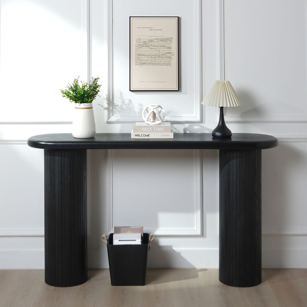 Wood Console Table, Modern Black Console Table, 56" W fluted entryway table,Bla