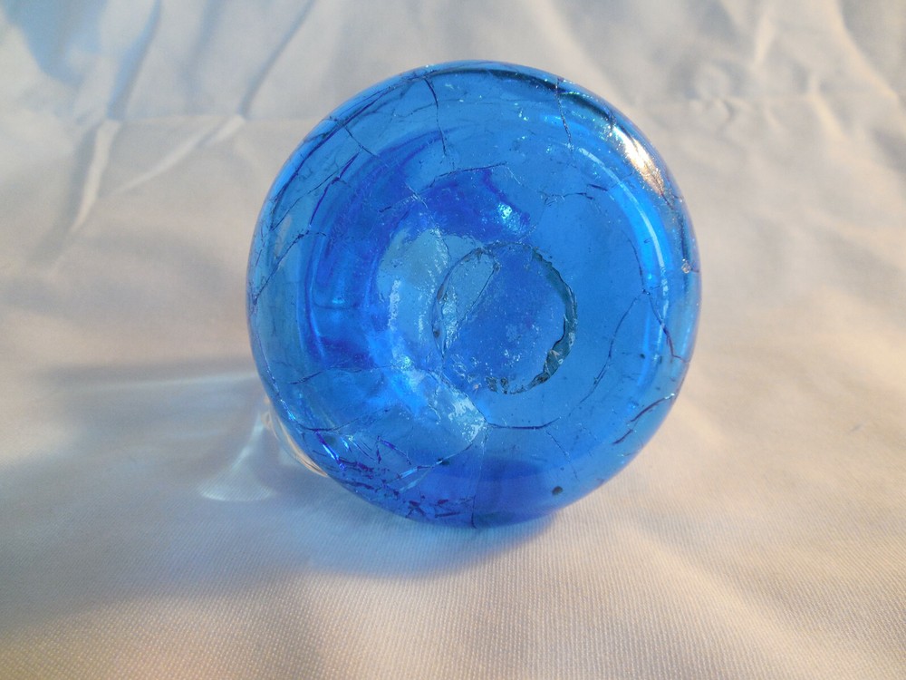 Crackled blue glass pitcher