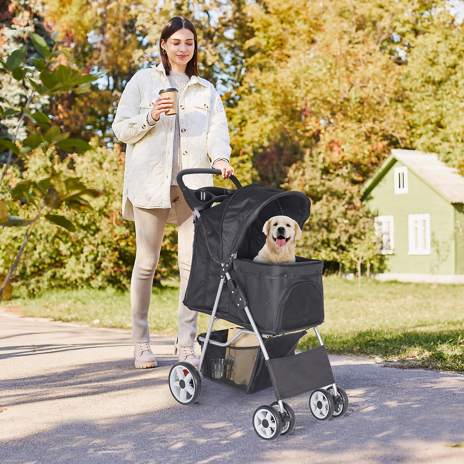 Durable Foldable Dog Stroller Pet Travel Carriage for Pets with Carrier Cart